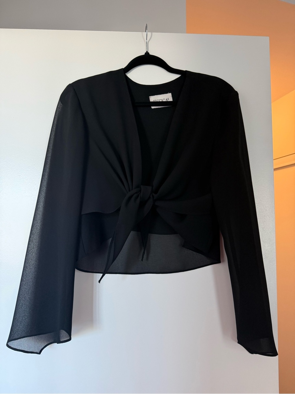 Jessica Black Tie-Front Sheer Blouse